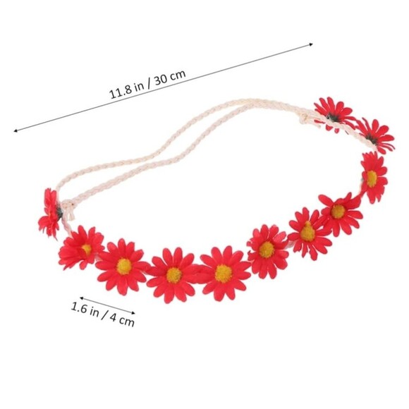 2pcs Fashion Flower Headband Red Hair Wreath Weddings and Parties Accessories - Picture 2 of 6